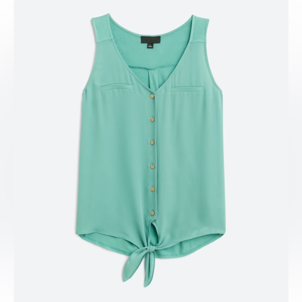 Fortune + Ivy Bendry Mixed Material Tie Front Blouse
